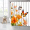 Rideaux de douche à la fleur de printemps papillon orange blanc floral blanc deux papillons décor de salle de bain rideau en polyester imperméable