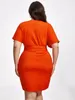 Casual Dresses Summer Women Plus Orange Round Neck Tie Front Dress Sexig BodyCon Elegant Ladies Party