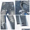 Męskie dżinsy męskie błękitne luz prasowany zniszczony rozkloszowane spodnie dżinsowe Hip Hop Iti podarte dżins dla mężczyzn streetwear vintage szeroka kropla dostarcza dh7f2