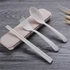 3pcs/set Travel Cutlery Portable Cutlery Box Japan Style Wheat Straw Spoon Chopstick Fork Student Dinnerware Sets Kitchen Tablew