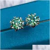 Stud Earrings Green Moissanite Snowflake Sier 925 Total 1-2 Carat Excellent Cut Diamond Test Past Gemstone For Drop Delivery Dhcyj