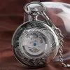 Polishing Smooth SilverBlackBronze Self Winding Mechanical Pocket Watch Hollow Circle Cover Retro Automatic Pendant Timepiece 240327