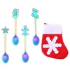 Spoons 5 Christmas Silverware Flatware Teaspoons Coffee Fancy Stirring Spoon Steel Mixing For Desserts- Set Cartoon