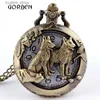 Карманные часы бронзовый китайский Zodiac Quartz Pocket Coverce Dog Pooch Tiger Horse Cow Mouse Mens Mens Retro подвеска с цепью L240402