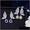 Pendientes de mariposa de Charm Fashion Diseñadora de joyas Boda 925 Sterling Sier Post Amarillo Aaa AAA Cubic Zirconia Pendimiento de cobre Dhluy