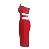 Vestidos casuais Sexy Lady 2024 Bandagem uma luva Hollow Out Cut Keen comprimento Red Spring Women Party Vestidos