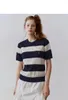 Women's T Shirts Spring Cotton Wool Blend Tees For Women Bear Embroidery Pockets Striped Knitwear T-Shirt Tops Clothing