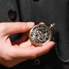 Pocket Watches Retro Mechanical Pocket Double Dragon Play Ball Steampunk Skeleton Hand-Wind Flip Clock Fob With Chain Gift L240402