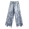 Pantalon féminin 2024 Style d'été Mode coréenne Lace High Waist Hollow Out Patchwork Straight Jeans Wide Z194