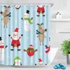 Shower Curtains Christmas Cartoon Santa Claus Printed Decorative Curtain Dry Wet Separation Bathroom Partition Waterproof