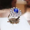 Rings Cluster Design creativo 925 Silver intarsio Blue Gemstone Flower Engagement per donne zirconia gioielli da sposa