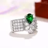 Bröllopsringar Huitan Aesthetic Flower Green Pear CZ Ceremony Party For Women Modern Fashion Design Brilliant Jewelry 2024