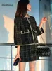 Dwuczęściowa sukienka damska tweedowa kombinezon mody celebrytka starsza czarna długotrwałe okrągła szyja mini 2pc set 231205