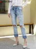 Frauen Jeans Frauen Loch zerrissen Femme Frühlings Sommer Denim Hosen lässig Straight Streetwear Stretch gewaschene bemalte Hosen