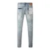 Pantalones para mujeres 2024 Jeans de alta calidad de marca Púrpura 1: 1 Tide Fashion Fit Blue Reped Patch Light Color