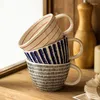 Becher Japanischer Stil unregelmäßiger handbemalte gestreifte Keramik Kaffeetasse große Kapazität 400 ml Getränke Wasser Tasse Haferflocken Tee