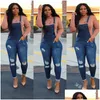 Kvinnors jeans kvinnor wepbel mager hemming byxor jumpsuits plus size denim overall mode hålen sommaren avslappnad tvättbyxor droppe dhwft