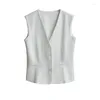 Women's Vests Casual White Linen Suit Vest Coat For 2024 Spring Summer Versatile Designer Sleeveless V-neck Tank Top Female