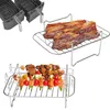 Tools 2pcs For Oven With 4 Skewers Rectangle Roasting Multipurpose Air Fryer Racks Outdoor G Shape Stainless Steel Non Stick Barbecue