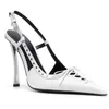 2024 New With Box Pointed toe metal slim high heels bow tie rivet sandals sexy shallow mouth back empty oversized women's shoes