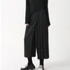 Women's Pants Mid-calf Length Culottes Black Solid Color Pleated Wide Leg For Women High Street Style