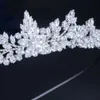 Bröllopshårsmycken ThreeGraces Sparkling White Cubic Zirconia Elegant Flower Queen Crowns Tiaras Accessoarer for Brides HA027 230918 L240402
