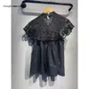 Blouses 2024 Dames Spring en Summer Style Half Turtleneck Hollow geborduurd Lace Splicing Mouwloze blouse dames shirt