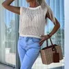 Women's T Shirts Women Elegant O-neck Hollow Out Pullover Fashion Street Trend Solid Loose Cover-up Tops Casual Sleeveless Knitted Blouses