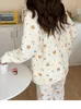 Home Clothing Cotton Sleepwear Long Bear Print Gauze Pajamas For Women Pyjamas 2 Piece Set