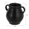 リブ付き仕上げの黒いセラミックテーブルトップ花瓶