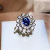 Rings Cluster Design creativo 925 Silver intarsio Blue Gemstone Flower Engagement per donne zirconia gioielli da sposa