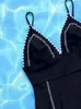 Swimwear féminin Vigoashely 2024 Femmes solides à attaches solides Sexy Push Up One Piece Massuit de maillot de bain monokini High Cut Backless Bathing Bathing