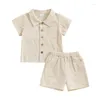 Clothing Sets AXYRXWR Toddler Kids Boy Summer Outfits Striped Print Short Sleeve Button Down Shirts Tops With Elastic Waist Shorts