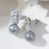 Dangle Ohrringe Vinregem 11mm Gold Perle High Carbon Diamond Edelstein -Ohrstollen 925 Sterling Silber Schmuck für Frauen Großhandel