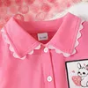 03Y Baby Girls Summer Pajama Set Short Sleeve Lapel Button Down Shirts Tops Ruffle Shorts Toddler Sleepwear Kids Loungewear 240325