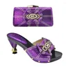 Dress Shoes 2024 Fashion Italian Women Matching Bag Set Decorated With Rhinestone African Ladies Comfortable Heels Sandals For Party