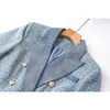 Damespakken 2024 Moderne Blazers Spring herfst Denim Patchwork Jacquard Marquee Women Blazer Metal Lion's Head Buckle Slim Fit Suit