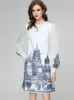 Women's Runway Dresses O Neck Long Sleeves Printed Fashion High Street Casual Mini Vestidos