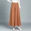 Dames broek lente zomer wide been vrouwen casual vaste kleur elastische hoge taille broek losse vrouw enkellengte recht