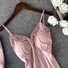 Vêtements à la maison Pink V-Neck Femmes Robe Set Lace Trim 2pcs Sleeping Wharys Sumy Satin Nightyrobe Femme Batch de robes Sleeping Horswear