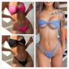 2024 Nouvelle femme de couleur unie en nylon Cross Piece en acier Pantalon sexy en forme de Tapisse de bain en bikini