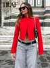 Traf eleganta kvinnor röd lapel kort jacka vintage långärmad snapButton kvinnlig ytterkläder chic toppar kostym 240401