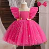Robes de fille Toddr Baby Sequin Princess Robe pour 1 à 5 ans Barbi Pink Thmed Party Costume 2024 Nouvelle robe rose barbi pour filles l240402