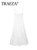 Casual Dresses TRAFZA Summer Long Woman Trendy White Sling Sleeveless Backless Lace-Up Decoration Zipper Female Beach Style Dress