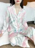 Home Clothing Birdtree Mulberry Seiden Pyjama Set Frauen französische Revershosen Langarm Hosen bequemer weicher Druck Verschleiß S3D556QD