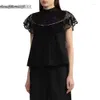 Women's Blouses 2024 Lente en zomerstijl Half Turtleneck Hollow Borduured Lace Splicing Mouwloze Blouse Dameshemd