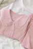 Vêtements de nuit pour femmes collier rose à manches longues pyjamas printemps et automne style princesse jacquard coton pur couleurs solides vêtements de maison