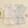 Clothing Sets AXYRXWR Toddler Kids Boy Summer Outfits Striped Print Short Sleeve Button Down Shirts Tops With Elastic Waist Shorts