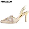 Dress Shoes Mesh High Heels Diamond Pointed Toe Pumps Crystal Wedding Women Bride Flower 8cm Stiletto Slingback Jewel Lace Rhinestone