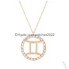 Colares pendentes 12 colar de constelação de zodíaco Cadeia de ouro Virgo Libra Scorpio Sagitário Capricórnio Iced Out Circle Diamond Gift J Dh8bk